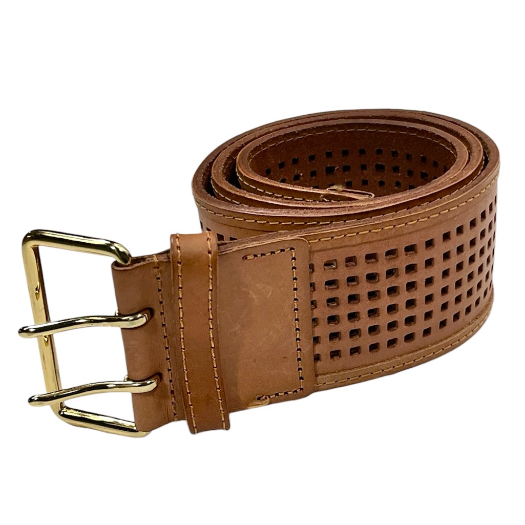 Linea Pelle Cognac Brown Waffle -Textured Leather Belt Women’s Size Medium